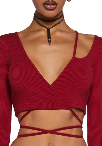 Fader Ribbed Wrap Top - Red