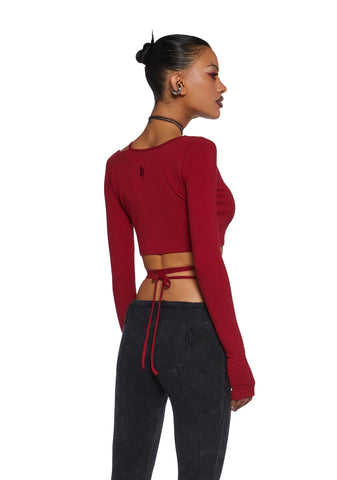 Fader Ribbed Wrap Top - Red