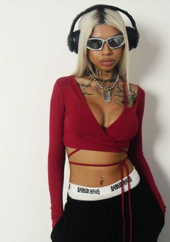 Fader Ribbed Wrap Top - Red