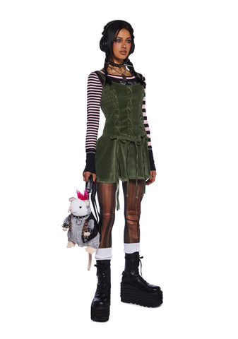 Little Miss Attitude Mini Dress - Green Corduroy