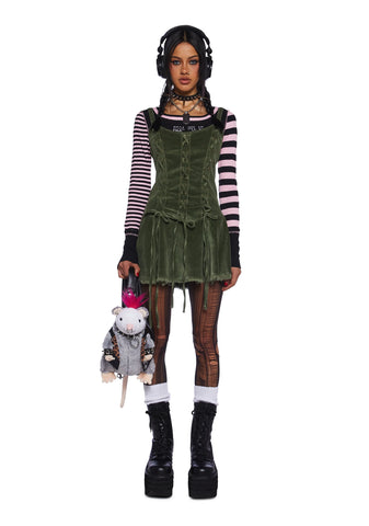 Little Miss Attitude Mini Dress - Green Corduroy