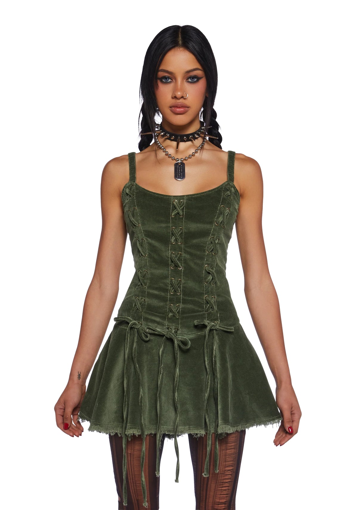 Little Miss Attitude Mini Dress - Green Corduroy