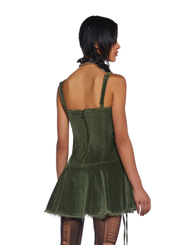 Little Miss Attitude Mini Dress - Green Corduroy