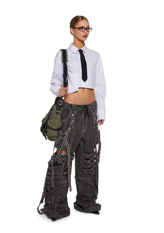 Super Cut Out Wide Leg Pants - Black