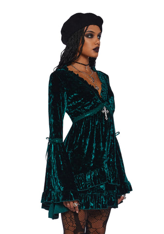 Real Divinity Mini Dress - Emerald Velvet