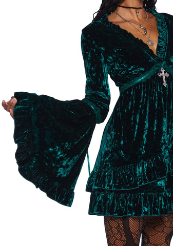 Real Divinity Mini Dress - Emerald Velvet
