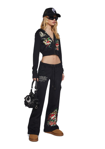 Rose Skull Crop Zip Hoodie