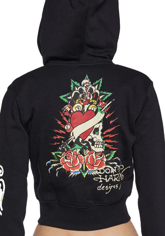 Rose Skull Crop Zip Hoodie