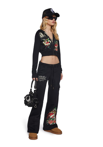 Rose Skull Cargo Sweatpants