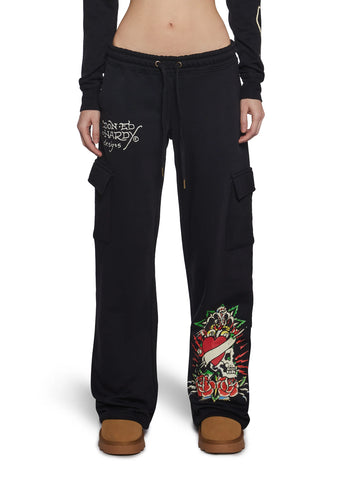 Rose Skull Cargo Sweatpants