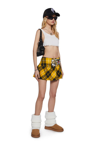 True Eagle Plaid Flare Miniskirt