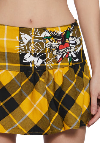 True Eagle Plaid Flare Miniskirt