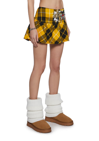 True Eagle Plaid Flare Miniskirt
