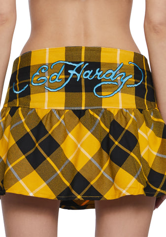 True Eagle Plaid Flare Miniskirt