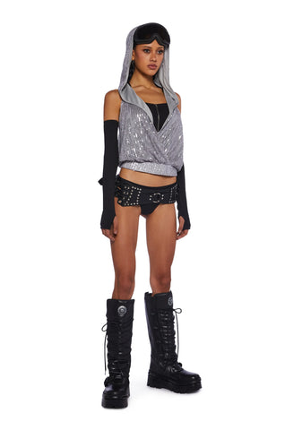 Shimmer Escapes Sequined Hooded Top