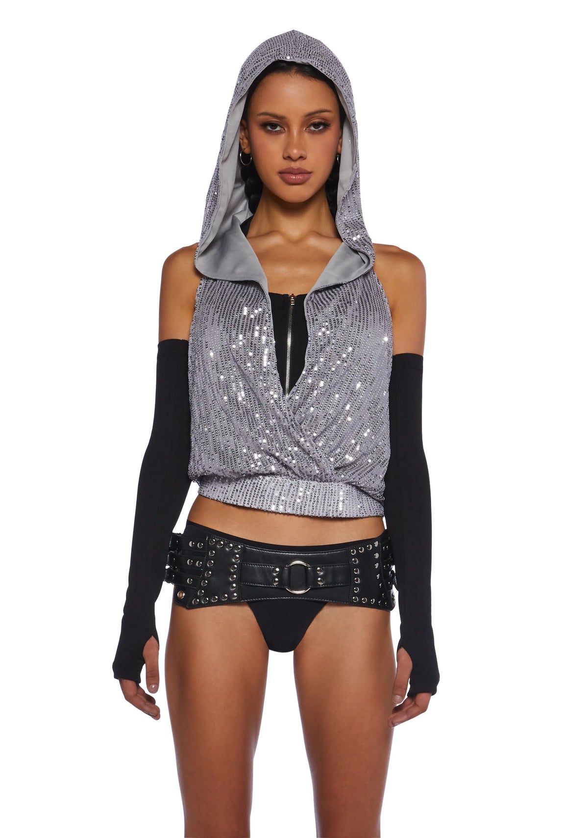 Shimmer Escapes Sequined Hooded Top