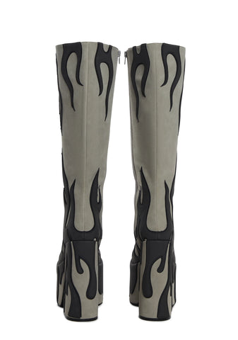 Up In Flames Platform Boots - Gray