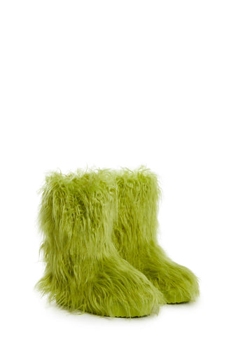 Night Lurker Fuzzy Slipper Boots - Green