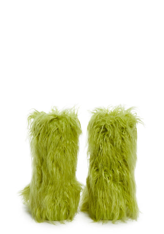 Night Lurker Fuzzy Slipper Boots - Green