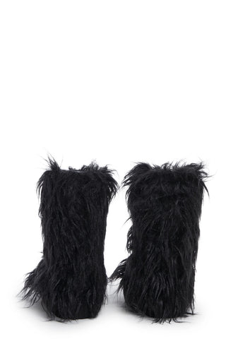 Night Lurker Fuzzy Slipper Boots - Black