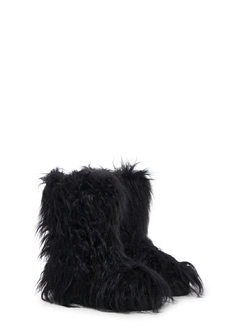 Night Lurker Fuzzy Slipper Boots - Black