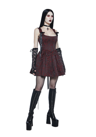Sultry Sins Brocade Mini Dress - Red
