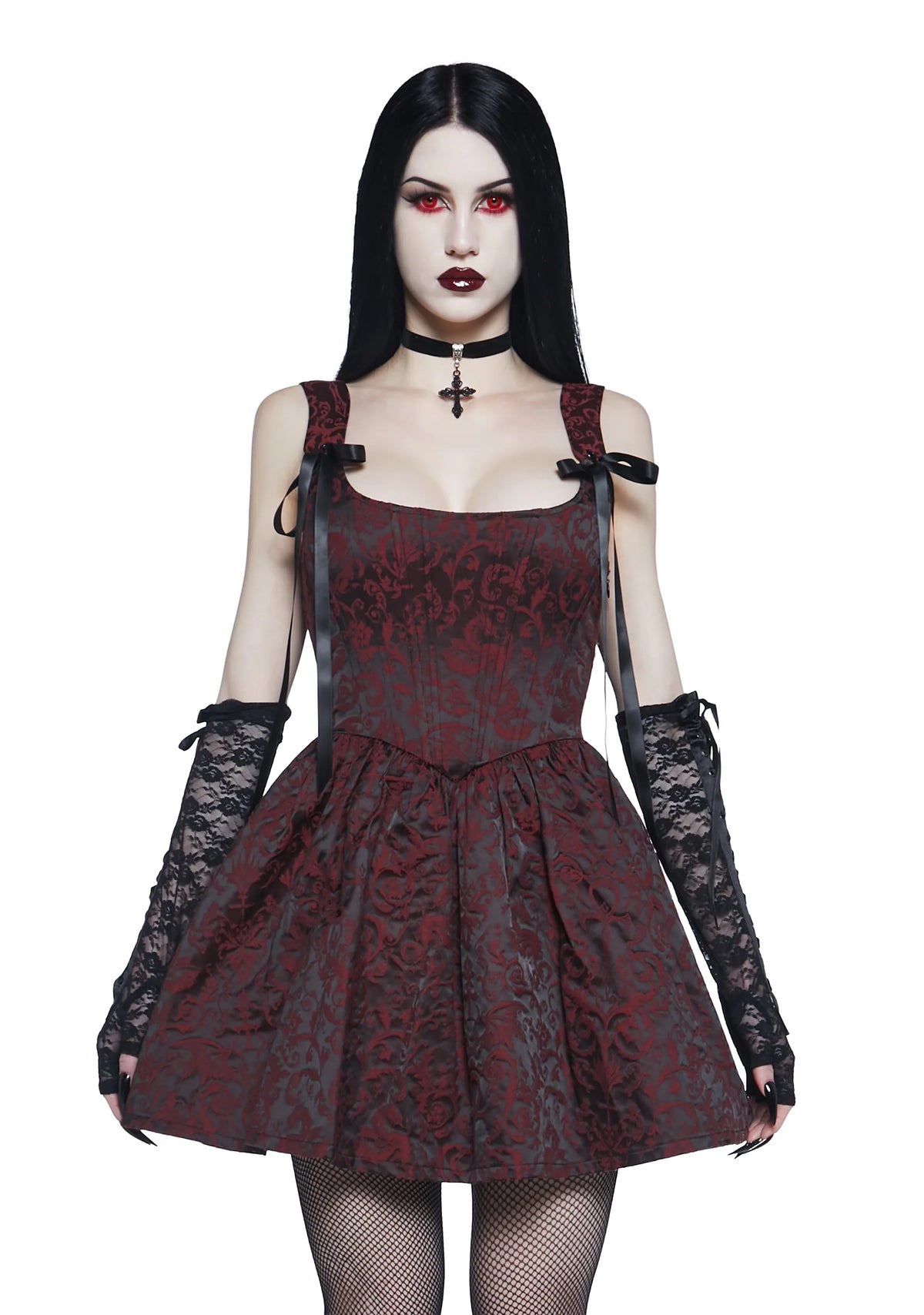 Sultry Sins Brocade Mini Dress - Red