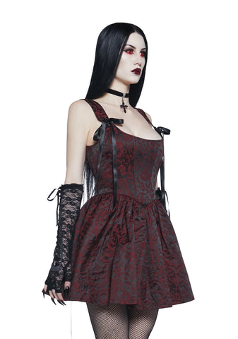 Sultry Sins Brocade Mini Dress - Red