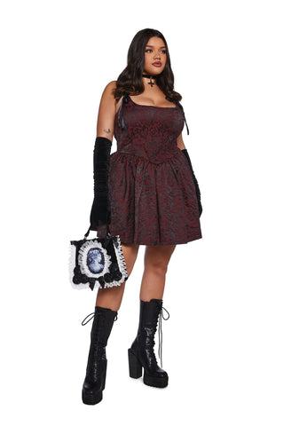 Sultry Sins Brocade Mini Dress - Red