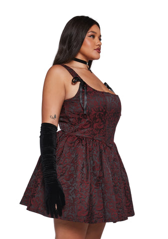 Sultry Sins Brocade Mini Dress - Red