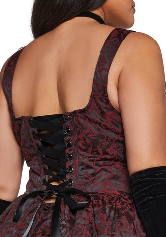 Sultry Sins Brocade Mini Dress - Red