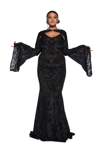 Druid’s Wife Maxi Dress And Shrug Set - Black