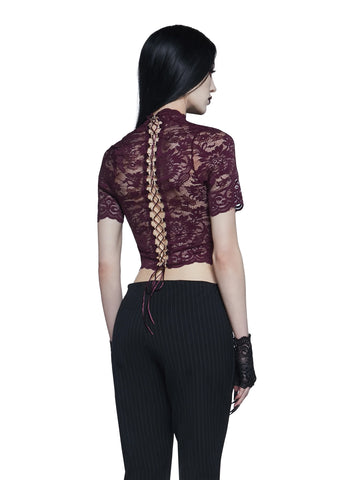 Ominous Trance Lace Top - Wine