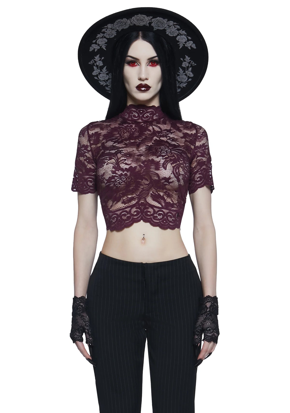 Ominous Trance Lace Top - Wine