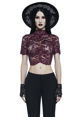Ominous Trance Lace Top - Wine