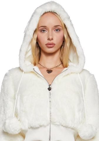 Candy Blossom Faux Fur Hoodie - Ivory