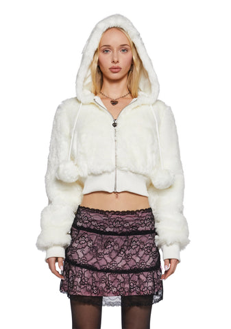 Candy Blossom Faux Fur Hoodie - Ivory