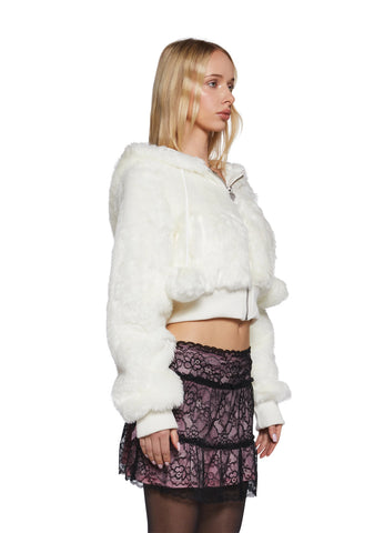Candy Blossom Faux Fur Hoodie - Ivory