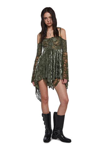 F is For Fairies Handkerchief Dress - Green Velvet Lace