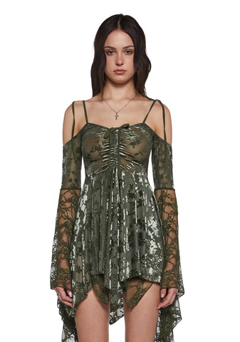 F is For Fairies Handkerchief Dress - Green Velvet Lace