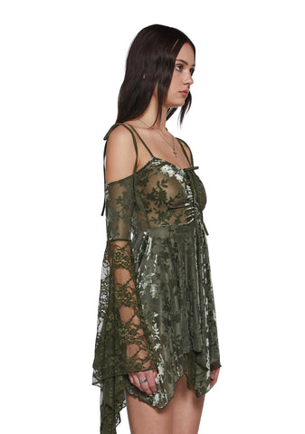 F is For Fairies Handkerchief Dress - Green Velvet Lace