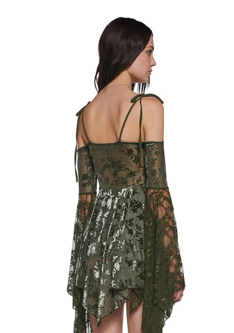 F is For Fairies Handkerchief Dress - Green Velvet Lace