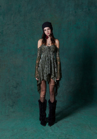 F is For Fairies Handkerchief Dress - Green Velvet Lace