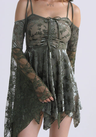 F is For Fairies Handkerchief Dress - Green Velvet Lace