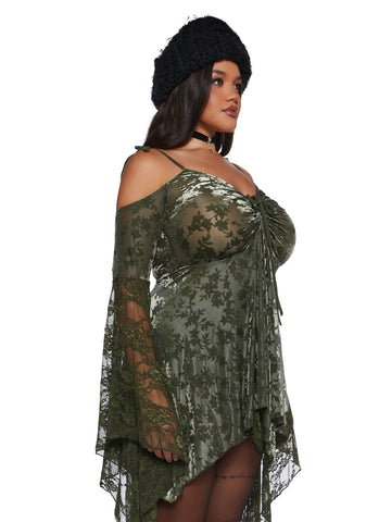 F is For Fairies Handkerchief Dress - Green Velvet Lace