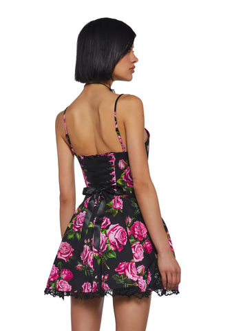 Scandal Sheet Mini Dress - Black Floral