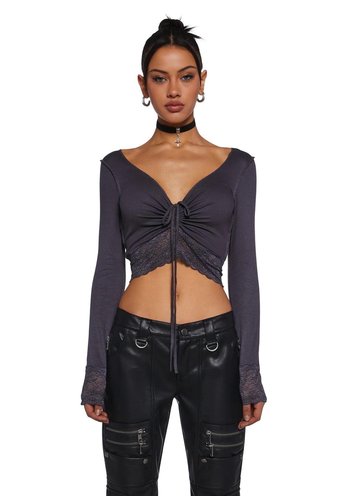 Snap Back Long Sleeve Top - Gray