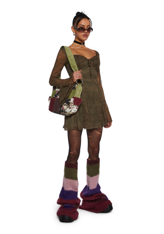 Aura Points Lace Mini Dress - Green