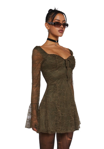 Aura Points Lace Mini Dress - Green