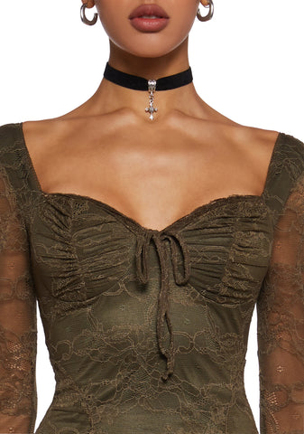 Aura Points Lace Mini Dress - Green